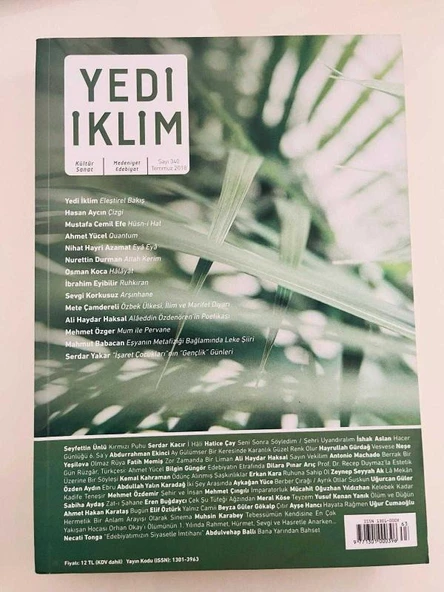 YEDİ İKLİM / ELEŞTİREL BAKIŞ / SAYI 340 TEMMUZ  2018 (Sahafiye Kitap) ürün görseli