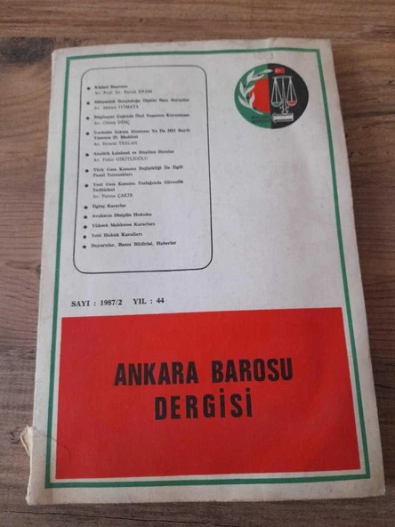 ANKARA BAROSU DERGİSİ SAYI: 1987/3 YIL:44 (Kişisel Başvuru: Faruk Erem) (Sahafiye Kitap) ürün görseli 1