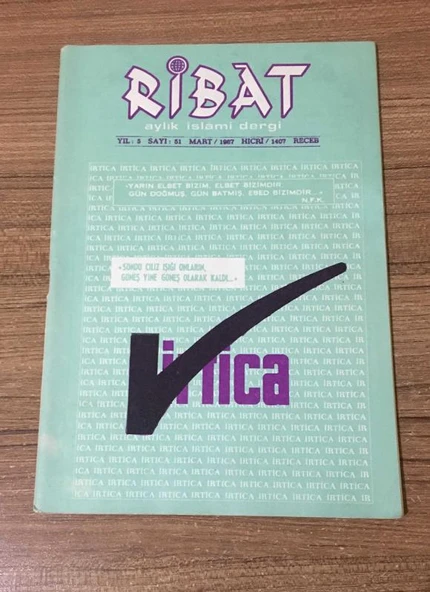 RİBAT Mart 1987 Sayı 51 SATHÎ DÜŞÜNCE - RAMAZAH TAHA (Sahafiye Kitap)