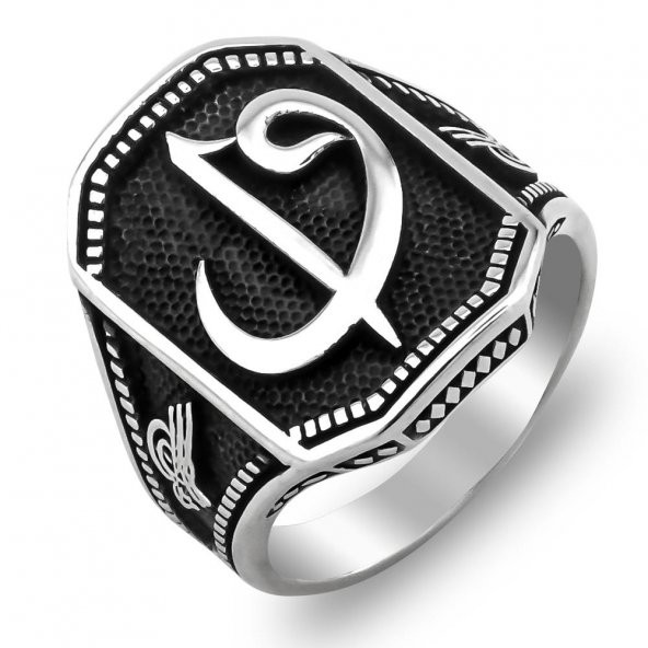 Elif Vav Tasarımlı Tuğra Motifli 925 Ayar Gümüş Yüzük - Resim 3