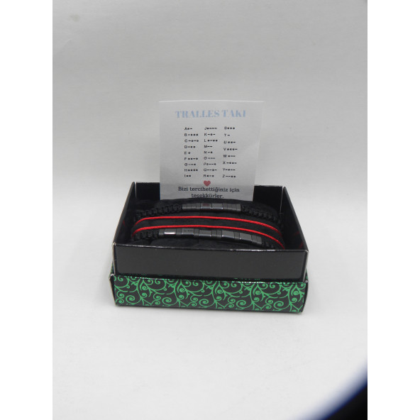 Unisex Hematit Mors Alfabesi İsimli Çift  Bilekliği