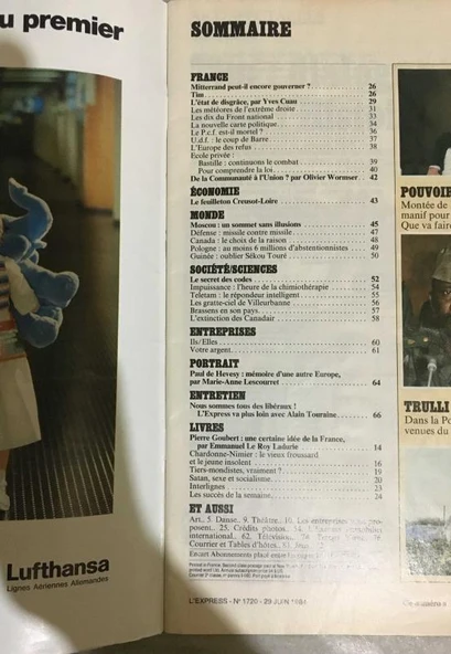 L EXPRESS 29 JUIN 1984 No 1720 PEUT-IL ENCORE GOUVERNER (Sahafiye Kitap) - Resim 2