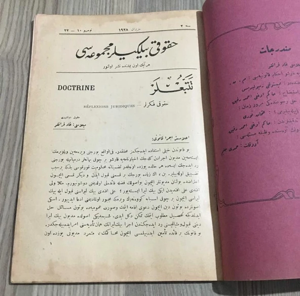 HUKUKİ BİLGİLER MECMUASI Sene 2 - Haziran 1928 Numro 10 - 22 ( Tamamı Osmanlıca ) (Sahafiye Kitap) - Resim 2