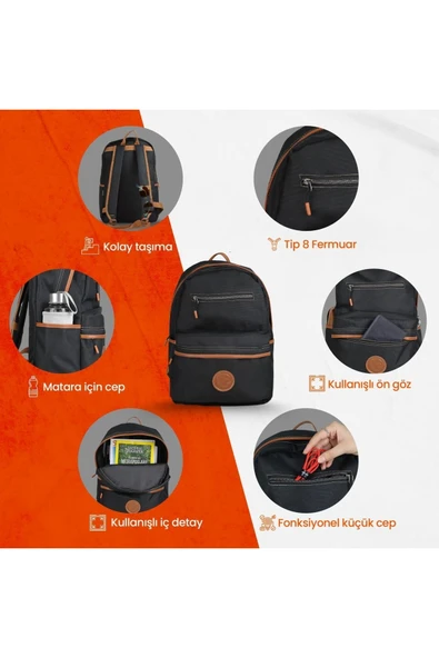 NPO nJoy 16" Unisex Notebook & Günlük Sırt Çantası NJ01BLCK Siyah - 2