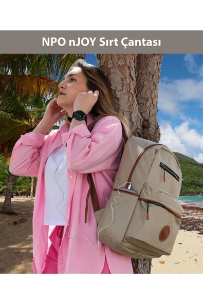 NPO nJoy 16" Unisex Notebook & Günlük Sırt Çantası Krem NJ01CR Krem - 3