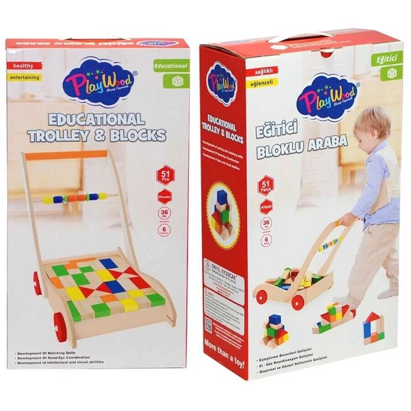 PlayWood Ahşap Eğitici Bloklu Araba 373 - Resim 2