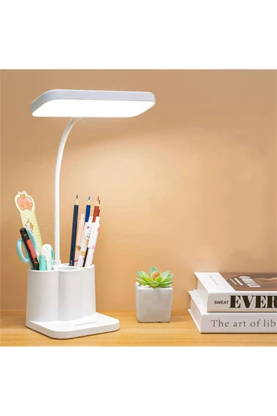 Şarjlı Masa Lambası 3 Renk Dokunmatik Telefon Standlı Kademeli Ders Çalışma Okuma Işığı Gece Lambası A35 - 4