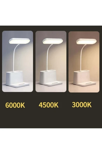 Şarjlı Masa Lambası 3 Renk Dokunmatik Telefon Standlı Kademeli Ders Çalışma Okuma Işığı Gece Lambası A35 - 5