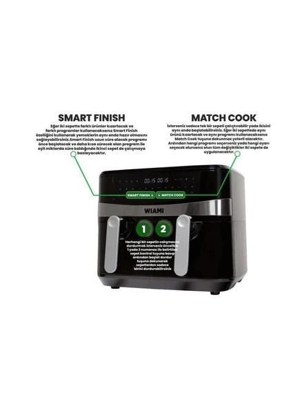 Wiami AirFryer 9L Dual Basket Yağsız Fritöz - 3
