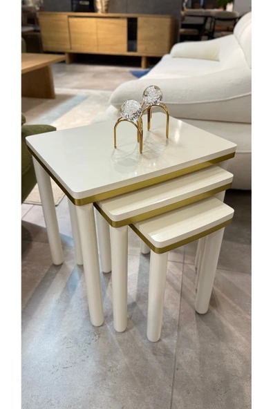 3LÜ BOHEM ZİGON SEHPA GOLD - Resim 2