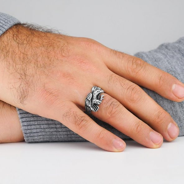 Pençeli Kartal Tasarımlı 925 Ayar Gümüş Yüzük - Resim 2