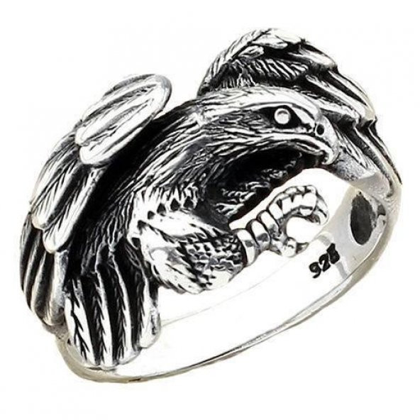 Pençeli Kartal Tasarımlı 925 Ayar Gümüş Yüzük - Resim 3
