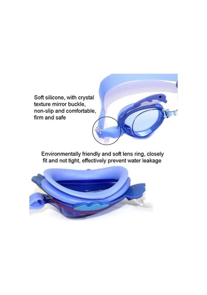 BERMUDA Karikatür Su Geçirmez Anti-Sis Yüksek Çözünürlüklü Çocuk Yüzme Gözlükleri Mavi Yunus - 2