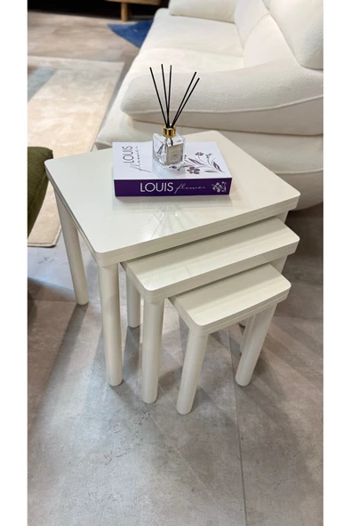 3LÜ BOHEM ZİGON SEHPA FULL KREM - Resim 3