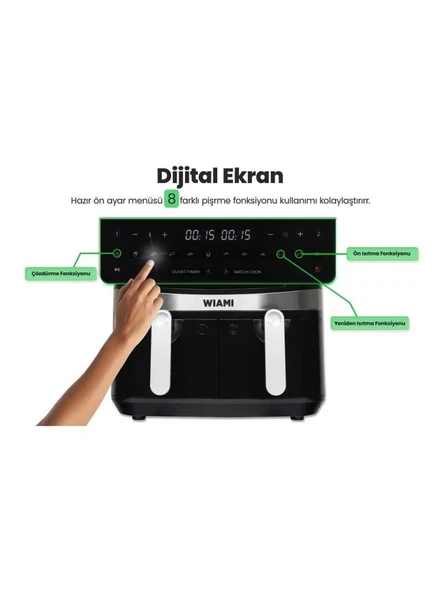 Wiami AirFryer 9L Dual Basket Yağsız Fritöz - 4