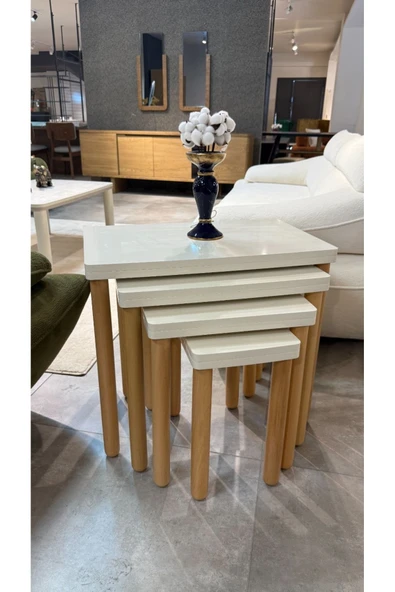 4LÜ FULL KREM ZİGON SEHPA BOHEM CEVİZ AYAK - Resim 2