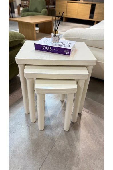 3LÜ BOHEM ZİGON SEHPA FULL KREM - Resim 2