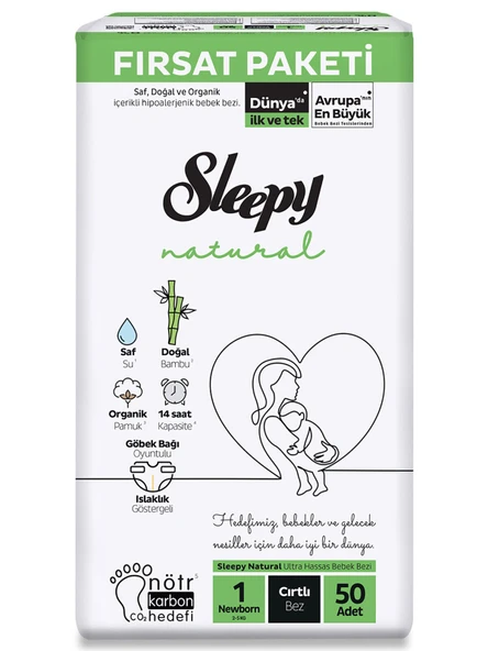 Sleepy Natural Bebek Bezi Fırsat Paketi 1 Yenidoğan 2-5 Kg 50 Adet