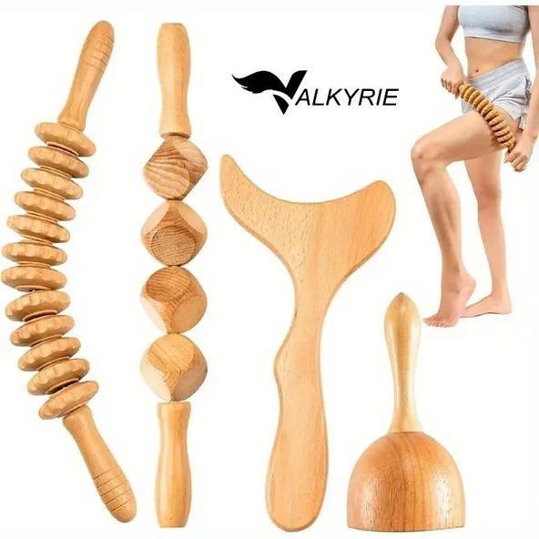Valkyrie 4’lü Medikal Ahşap Maderoterapi Masaj Seti Vücut Şekillendirme & Derin Masaj Lenfatik Drenaj Seti