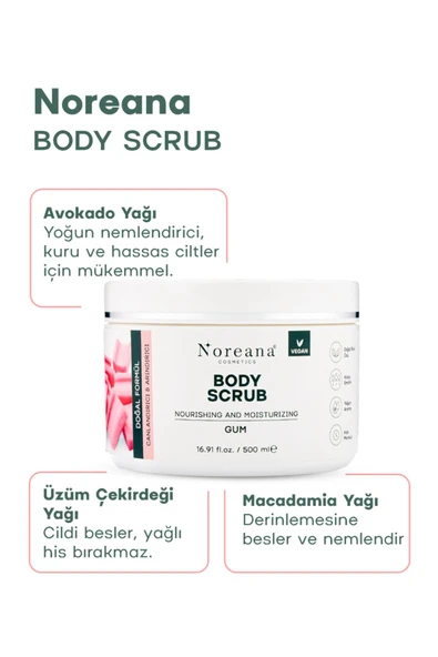 Noreana Sakız Aromalı Vegan Vücut Peelingi 500 ml - Doğal Formül Derin Arındırma Body Scrub - Resim 5