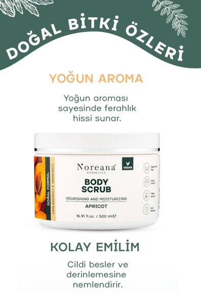 Noreana Kayısı Vegan Body Scrub 500 ml - Onarıcı Batık Karşıtı & Nem Desteği Vücut Peelingi 500 ml - Resim 4