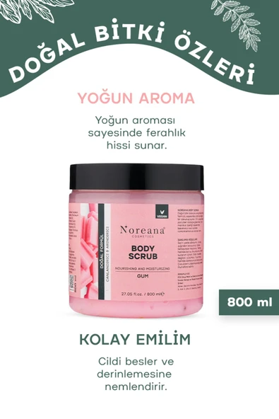 Noreana Vegan Formüllü Body Scrub - Nemlendirici & Arındırıcı Vücut Peelingi Sakız 800 ml - 4
