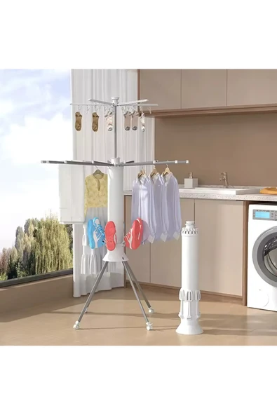 Katlanabilir Ahtapot Çamaşır Kurutma Askısı - Kule Çamaşır Askılığı Ek Ayakkabı KurutmalığıOR-02