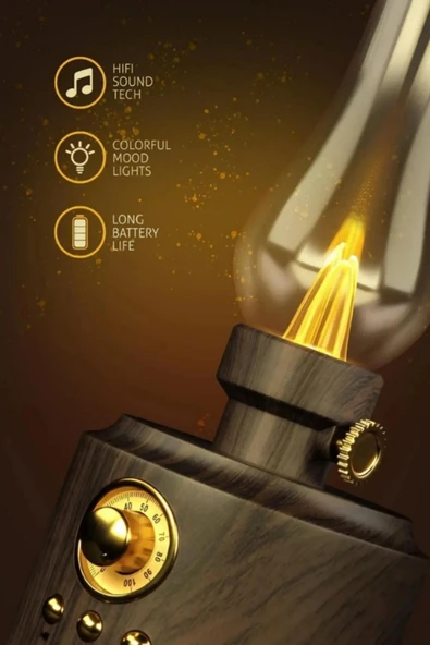 Concord C210 NOSTALJİK GAZ LAMBASI BLUETOOTH SPEAKER KABLOSUZ ŞARJLI HOPARLÖR GECE LAMBASI ahşap - 2