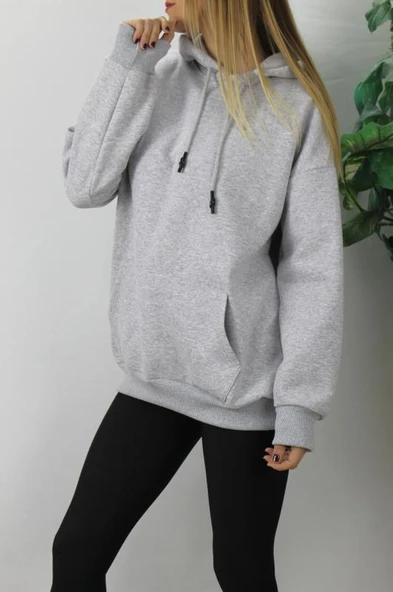 Üç İplik Kapşonlu Sweat Gri - 2410.2022 - Resim 2