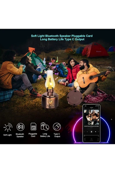 Concord C210 NOSTALJİK GAZ LAMBASI BLUETOOTH SPEAKER KABLOSUZ ŞARJLI HOPARLÖR GECE LAMBASI ahşap - 8