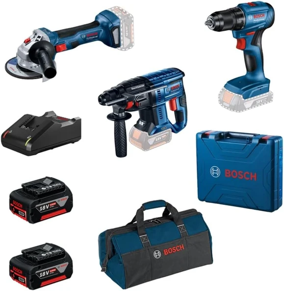 Bosch Professional GSR 185-LI + GWS 180-LI + GBH 180-LI 2 x 4.0 AH Akülü Kombo Kit - 0615990N1Y