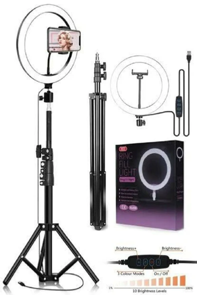 carsibudur Carsıbudur Ring Fill Light Led Işıklı Tripod 10 Inç Halka Youtuber Tiktok Makyaj Işığı Ayaklı Tripot - 2