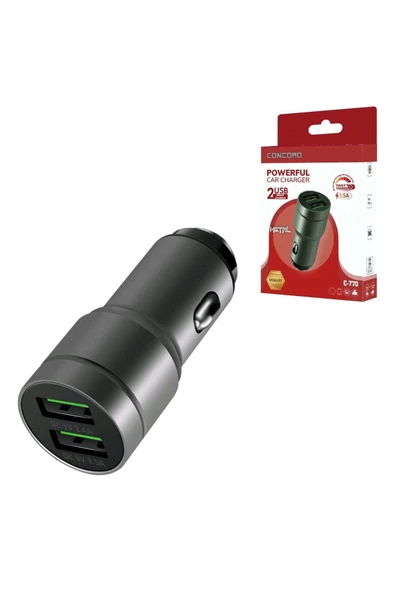 xmldünyası NZMSTR ARAÇ ÇAKMAK FİŞİ ÇİFT USB 23W METAL  C-770