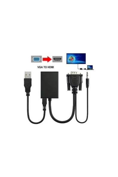 Concord Vga To Hdmı Dönüştürücü (htv) 3.5mm Aux Kablo (48cm) + Microusb To Usb Kablo (50cm) - 5