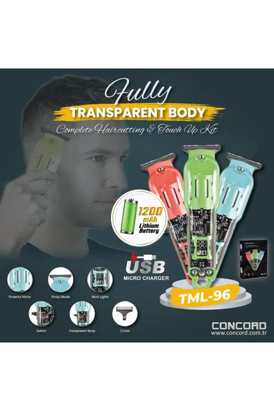 Concord TML-96 Tıraş Makinesi Su Geçirmez Type-C Şarjlı - 5