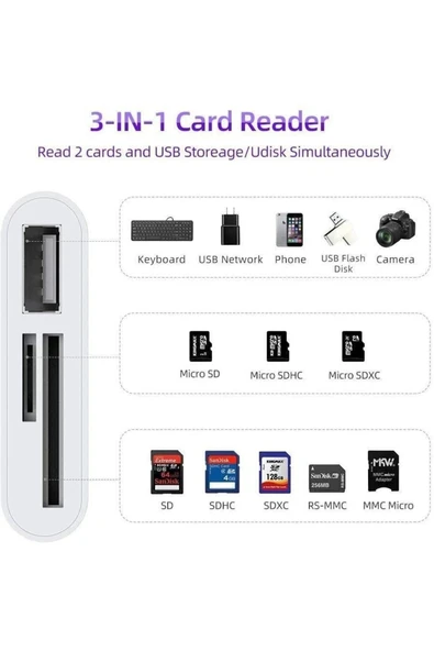 ceyhan iletişim Usb Type C To Sd Microsd Tf Kart Okuyucu Usb 3in1 Çevirici Dönüştürücü Adaptör - 3
