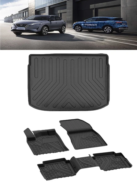 Sahler Nissan Qashqai E-Power 2022 ve Sonrası 4.5D Paspas 3D Rİzline Üst Bagaj Havuzu Set ürün görseli