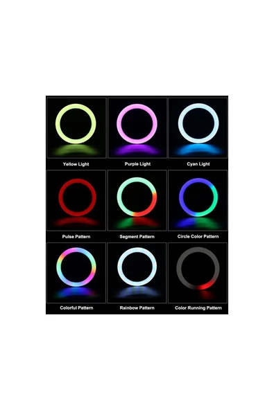 Concord 10 Inç 26 Cm Rgb Çok Renkli Led Make Up Selfie Işığı 210 Cm Tripot Selfie Çubuğu Tiktok Işığı - 8