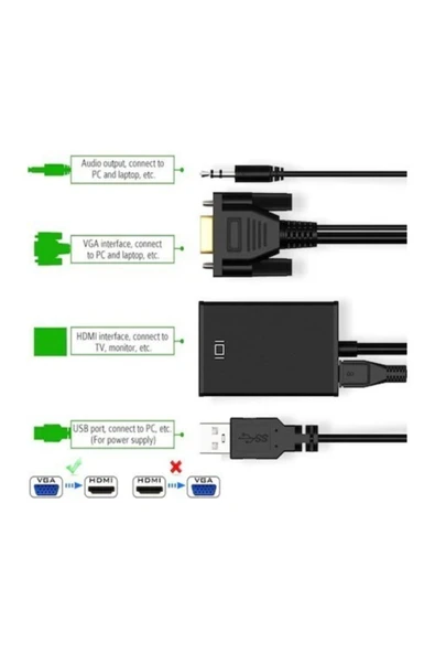 Concord Vga To Hdmı Dönüştürücü (htv) 3.5mm Aux Kablo (48cm) + Microusb To Usb Kablo (50cm) - 6