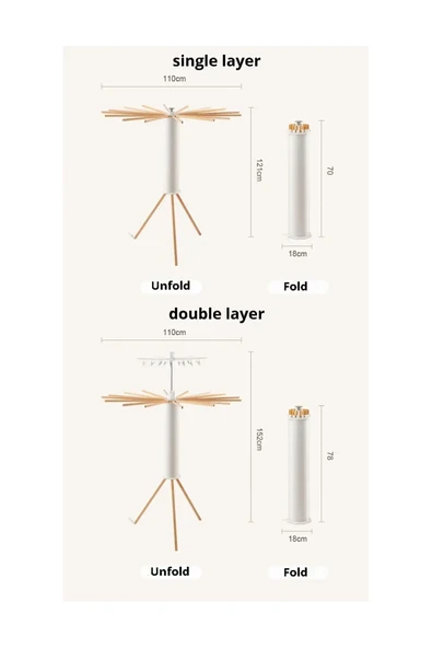 Katlanabilir Ahtapot Çamaşır Kurutma Askısı - Kule Çamaşır Askılığı Ahşap Askılık OR-03 - 5