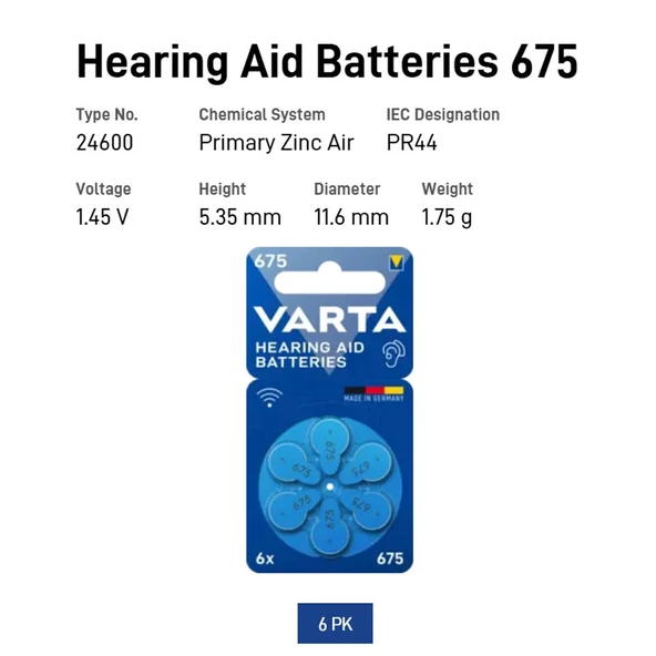 VARTA Kulaklık ve İşitme Cihazı Pili 6'lı Paket No:675 - 3