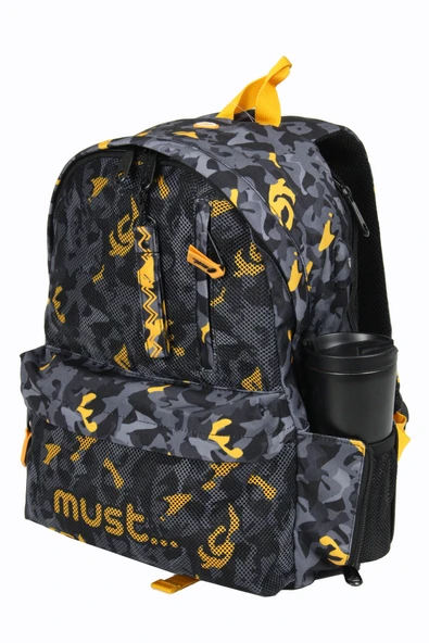 MUST 584612 Kamuflaj Çift Cepli İlkokul Sırt Çantası-Gri / Turuncu ürün görseli