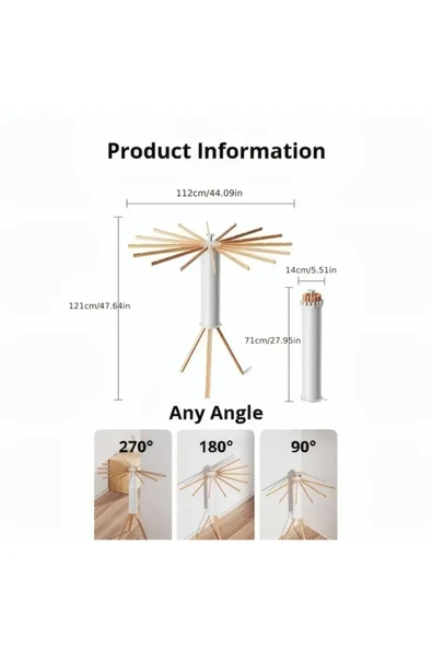 Katlanabilir Ahtapot Çamaşır Kurutma Askısı - Kule Çamaşır Askılığı Ahşap Askılık OR-03 - 3