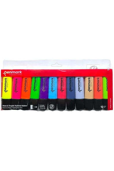 penmark Fosforlu Kalem 12 Li Karışık Renk 6 Neon 6 Tropic Renkler - Resim 3