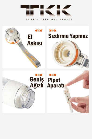 Vagonlife TKK 600 ML Çift Kullanım Pipetli/Rahat içim Bpa İçermeyen Taşıma Askılı Tritan Su Matarası FFTKK1019 - 3