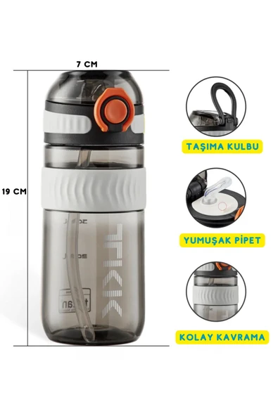 Vagonlife TKK 550ml Silikon Pipetli Taşıma Kulplu Dayanıklı Malzeme Tritan Spor Matara - 5