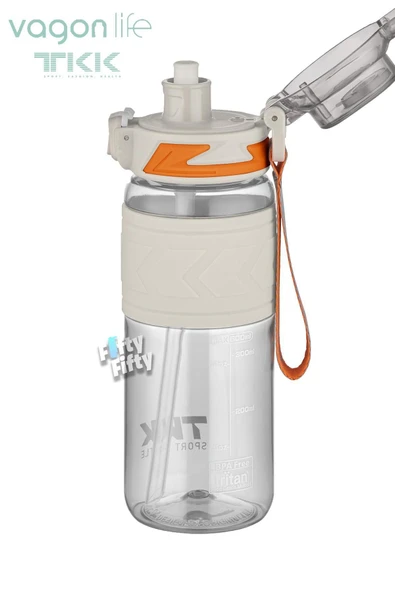 Vagonlife TKK 600 ML Çift Kullanım Pipetli/Rahat içim Bpa İçermeyen Taşıma Askılı Tritan Su Matarası FFTKK1019 - 2