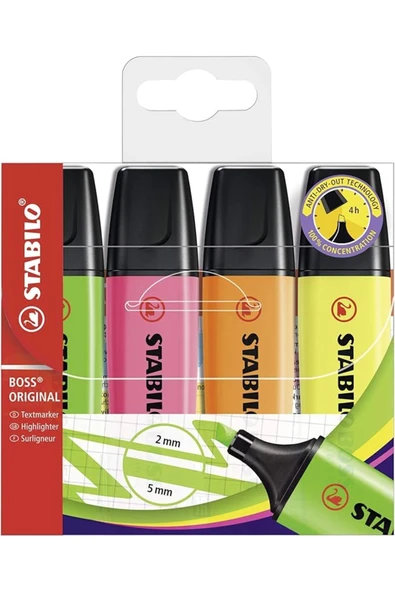 Stabilo Boss Orıgınal - 4'lü Paket - Çeşitli Renkler Işaretleme Kalemi - ürün görseli