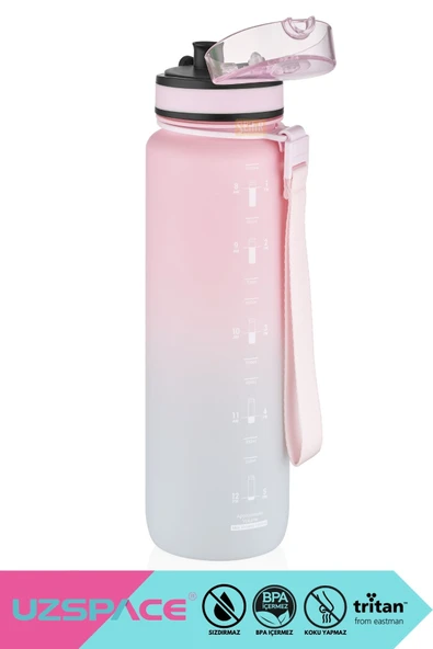 Uzspace 1000ml Yeni Çift Renkli Sızdırmaz BPA İçermez Kilitlenebilir Kapaklı Motivasyonel Tritan Su Matarası - 2