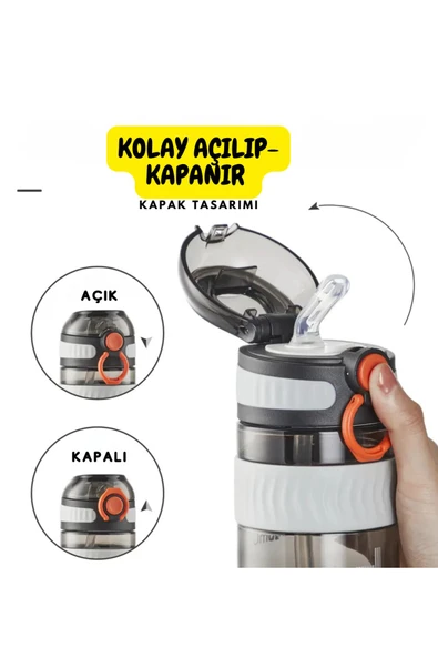 Vagonlife TKK 550ml Silikon Pipetli Taşıma Kulplu Dayanıklı Malzeme Tritan Spor Matara - 4